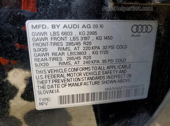 WA1VAAF7XHD030375 2017 AUDI Q7 Black 360 interior view