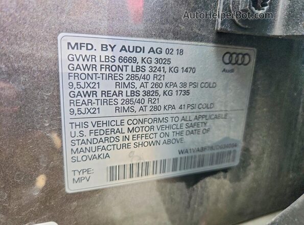 WA1VABF78JD034064 2018 AUDI Q7 Black VIN sticker view