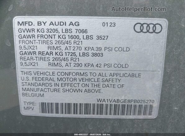 WA1VABGE8PB025270 2023 AUDI E-TRON Зеленый Вид подкапотного пространства