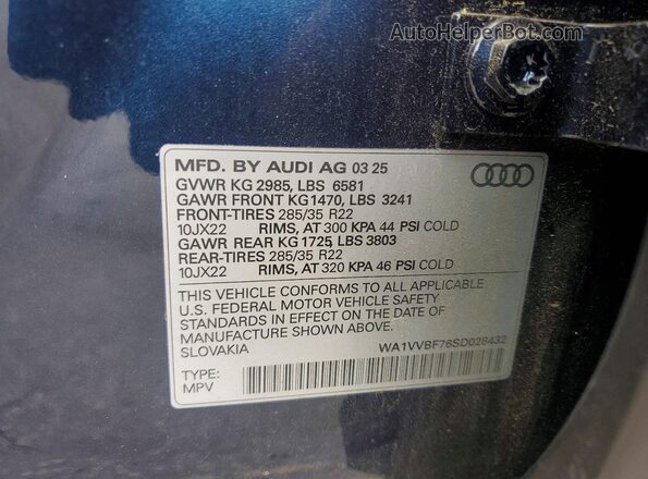 WA1VVBF76SD028432 2025 AUDI Q7 Blue Widok naklejki z numerem VIN