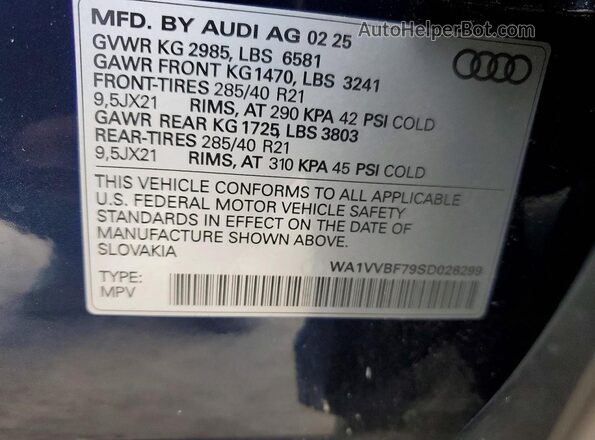 WA1VVBF79SD026299 2025 AUDI Q7 Blue VIN კოდის სტიკერის ხედი