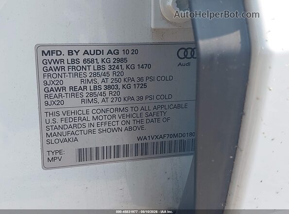 WA1VXAF70MD018034 2021 AUDI Q7 Белый Вид подкапотного пространства