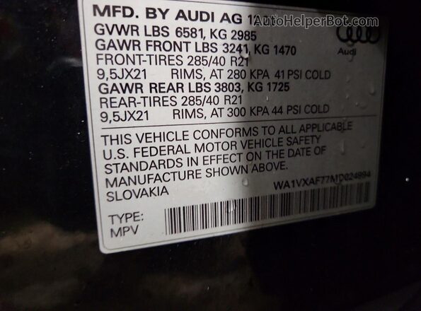 WA1VXAF77MD024994 2021 AUDI Q7 Black VIN կոդի պիտակի տեսք