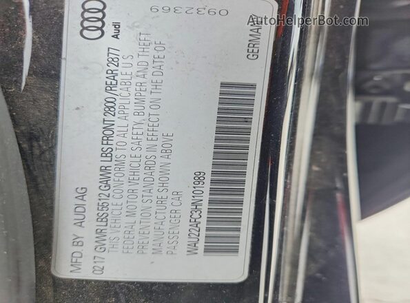 WAU22AFC3HN101989 2017 AUDI A7 Black Vista de la etiqueta del VIN