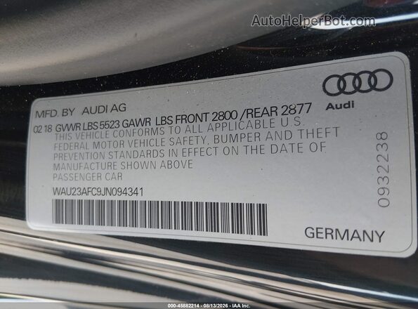 WAU23AFC9JN094341 2018 AUDI A7 Black Vista del compartimento del motor