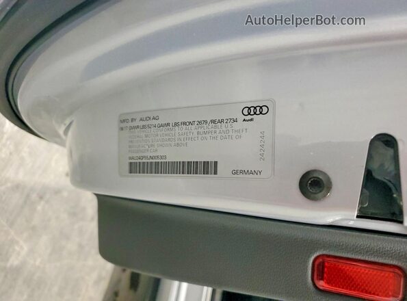 WAU24GF55JN005303 2018 AUDI S5 Silver Widok naklejki z numerem VIN