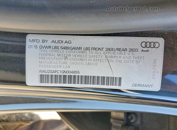 WAU2GAFC1GN004855 2016 AUDI A7 Black Vista de la etiqueta del VIN