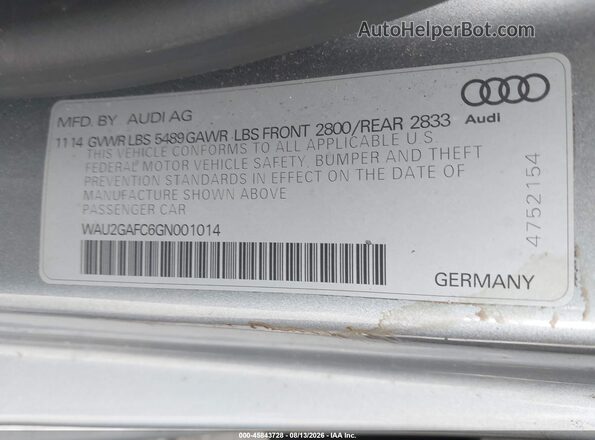 WAU2GAFC6GN001014 2016 AUDI A7 Gray Widok komory silnika