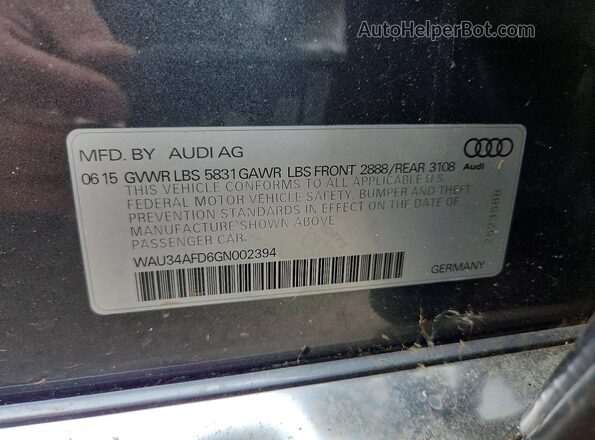 WAU34AFD6GN002394 2016 AUDI A8 Gray VIN კოდის სტიკერის ხედი