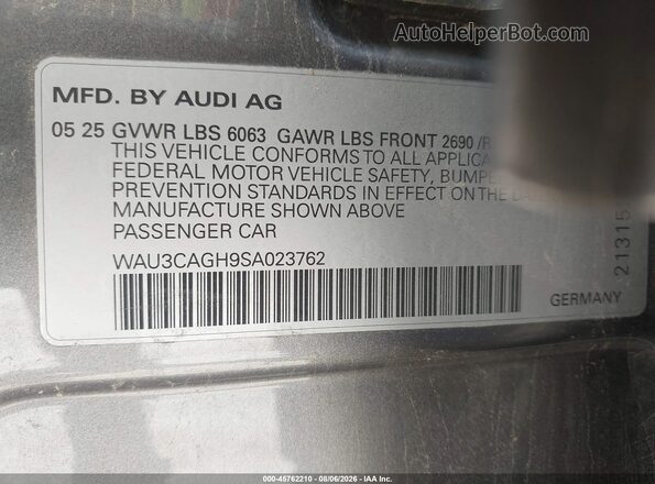 WAU3CAGH9SA023762 2025 AUDI A6 Gray Вид підкапотного простору