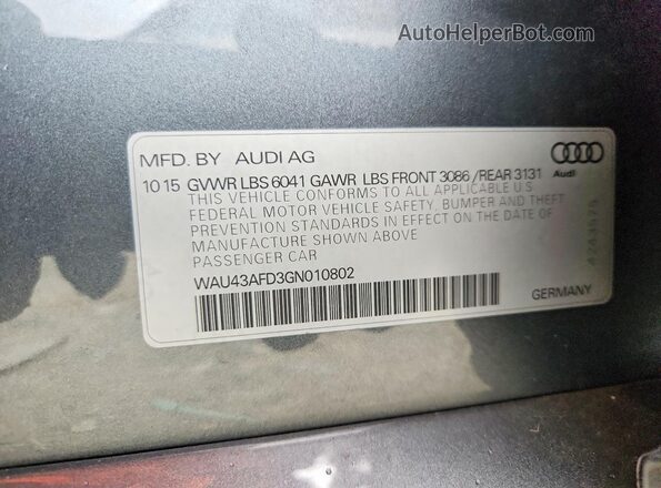 WAU43AFD3GN010802 2016 AUDI A8 Gray Vista del compartimento del motor