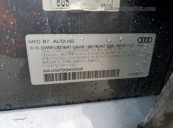 WAU43AFDXGN010926 2016 AUDI A8 Серый Вид подкапотного пространства