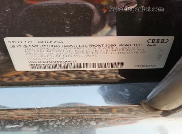 WAU43AFDXHN020602 2017 AUDI A8 Угольный Вид подкапотного пространства