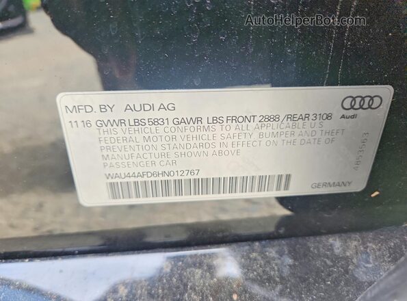 WAU44AFD6HN012767 2017 AUDI A8 Black Շարժիչի բաժամունքի տեսք