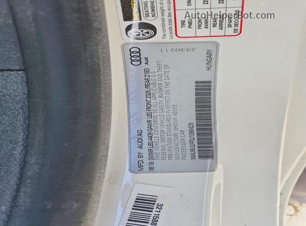 WAU6ULFF0J1086429 2018 AUDI A3 White Engine compartment view