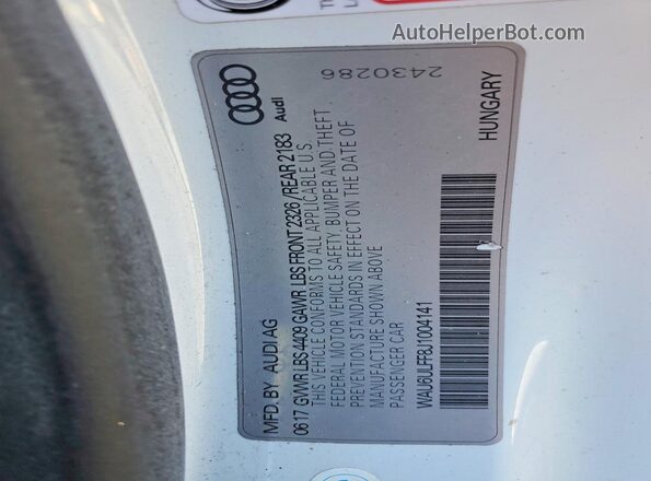 WAU6ULFF8J1004141 2018 AUDI A3 White Вид підкапотного простору