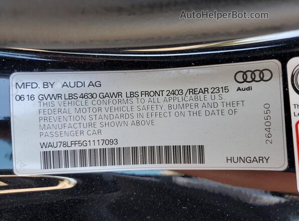 WAU78LFF5G1117093 2016 AUDI A3 Black Շարժիչի բաժամունքի տեսք