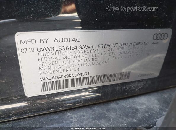 WAU8DAF89KN003301 2019 AUDI OTHER Black Vista del compartimento del motor
