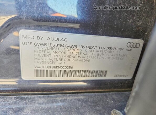 WAU8DBF88KN020256 2019 AUDI A8 Black 