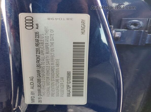 WAUA7GFF1G1035880 2016 AUDI A3 Синий Вид подкапотного пространства