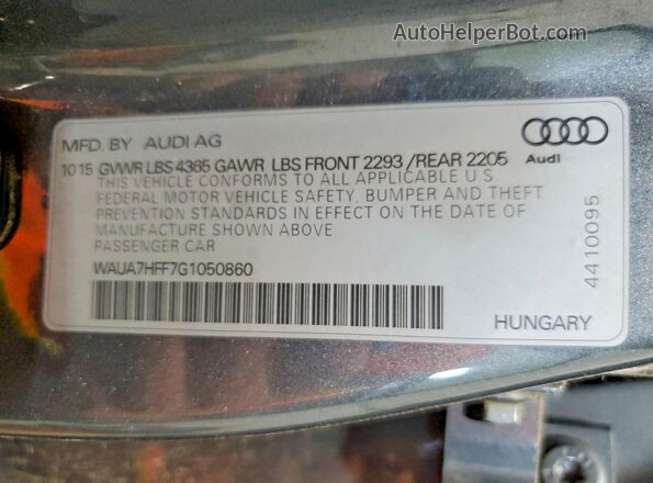 WAUA7HFF7G1050860 2016 AUDI A3 Gray ძრავის განყოფილების ხედი