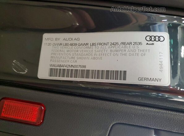 WAUABAF42MN007598 2021 AUDI A4 Черный Вид подкапотного пространства