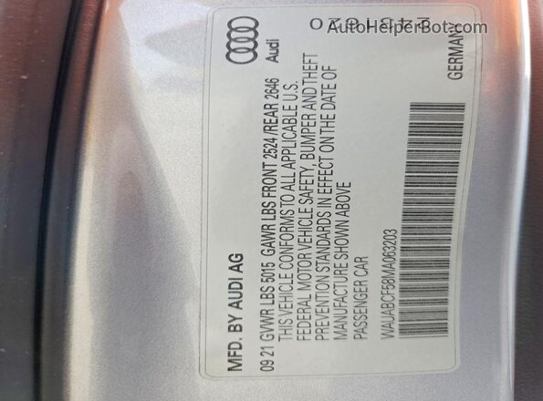 WAUABCF58MA063203 2021 AUDI A5 Серебряный Вид подкапотного пространства