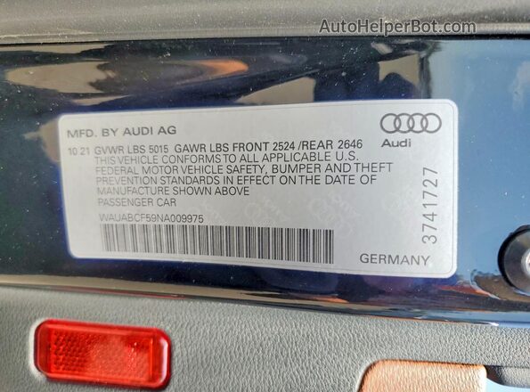 WAUABCF59NA009975 2022 AUDI A5 Black Շարժիչի բաժամունքի տեսք