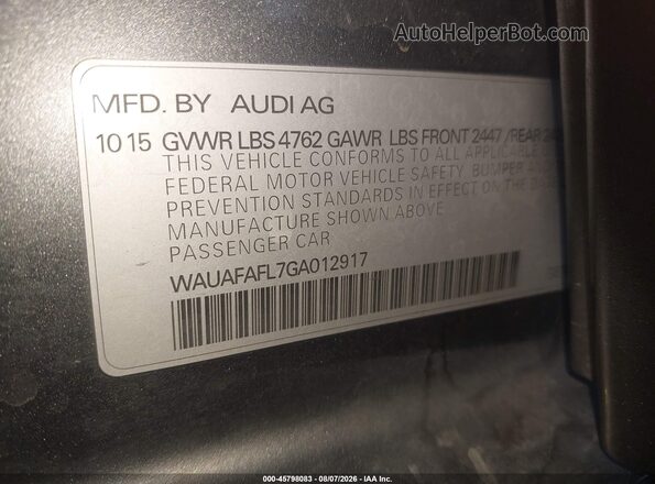 WAUAFAFL7GA012917 2016 AUDI A4 Gray Вид підкапотного простору