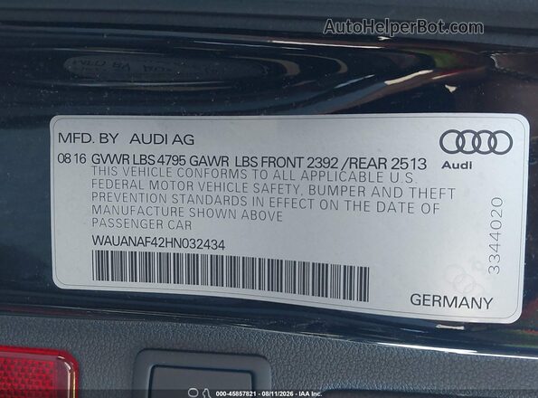 WAUANAF42HN032434 2017 AUDI A4 Black Շարժիչի բաժամունքի տեսք