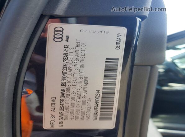 WAUANAF44HN002674 2017 AUDI A4 Black Շարժիչի բաժամունքի տեսք