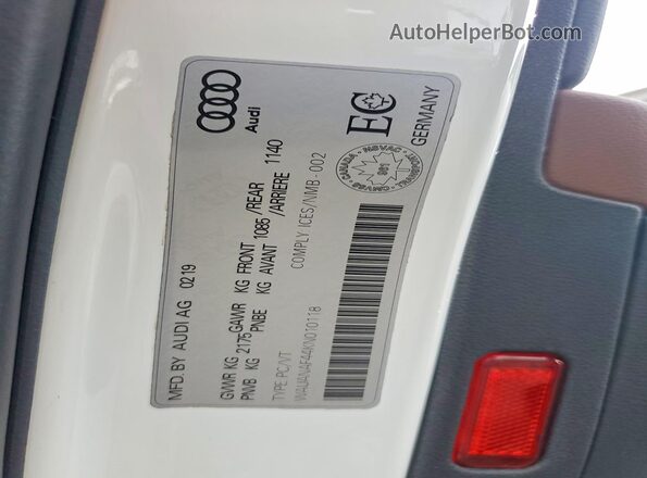 WAUANAF44KN010118 2019 AUDI A4 White Engine compartment view