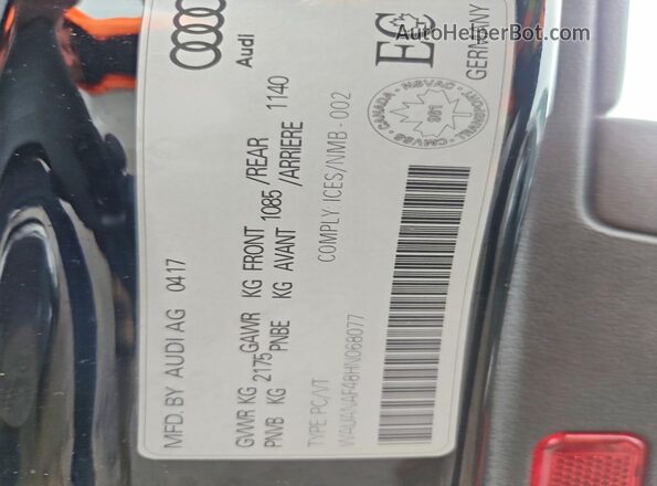 WAUANAF48HN068077 2017 AUDI A4 Black Շարժիչի բաժամունքի տեսք