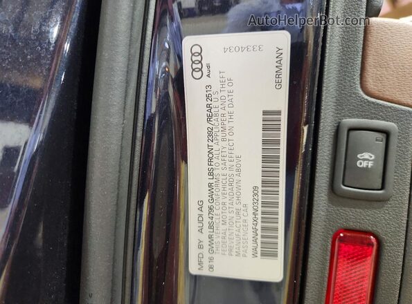 WAUANAF4XHN032309 2017 AUDI A4 Blue ძრავის განყოფილების ხედი