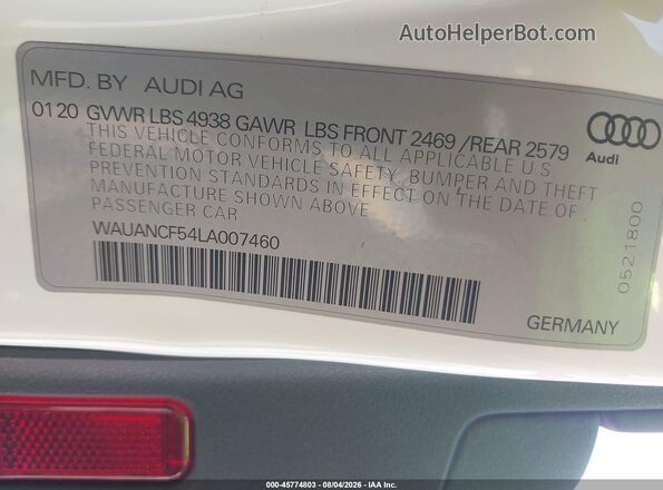 WAUANCF54LA007460 2020 AUDI OTHER White ძრავის განყოფილების ხედი