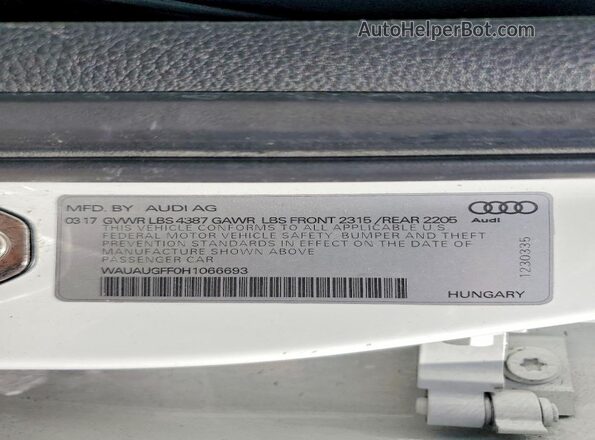 WAUAUGFF0H1066693 2017 AUDI A3 White Շարժիչի բաժամունքի տեսք