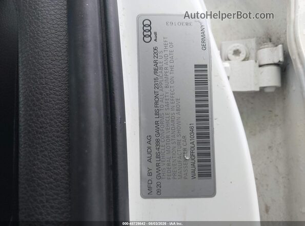 WAUAUGFF0LA103461 2020 AUDI A3 White ძრავის განყოფილების ხედი