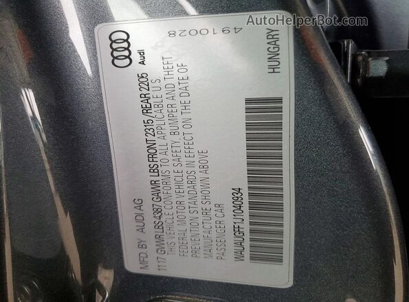 WAUAUGFF1J1040934 2018 AUDI A3 Gray Vista del compartimento del motor