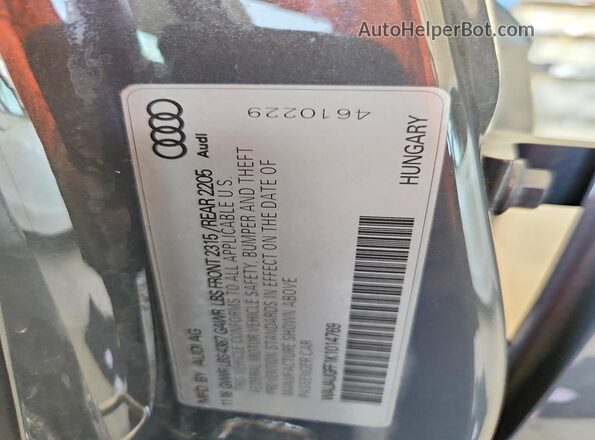 WAUAUGFF1K1014769 2019 AUDI A3 Gray ძრავის განყოფილების ხედი