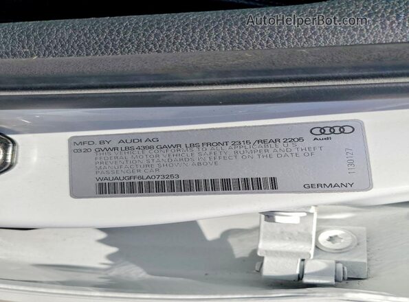 WAUAUGFF6LA073253 2020 AUDI A3 White Вид підкапотного простору