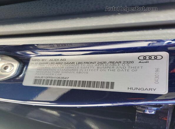 WAUB1GFF5H1053547 2017 AUDI S3 Blue Շարժիչի բաժամունքի տեսք