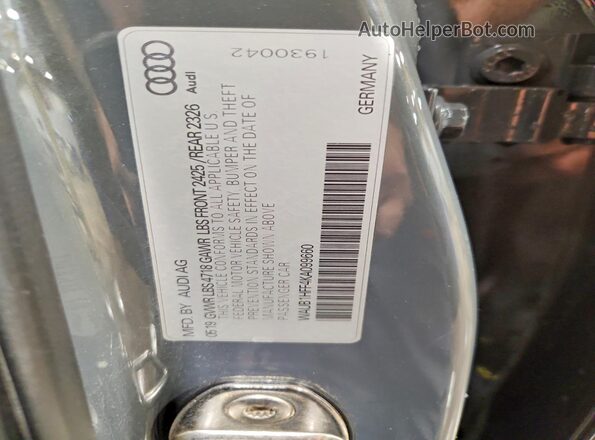 WAUB1HFF4KA099660 2019 AUDI S3 Gray Vista de la etiqueta del VIN