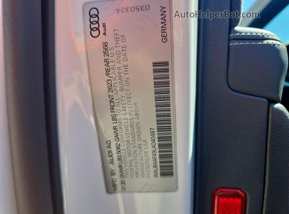 WAUB4AF49LA040487 2020 AUDI S4 White Вид підкапотного простору