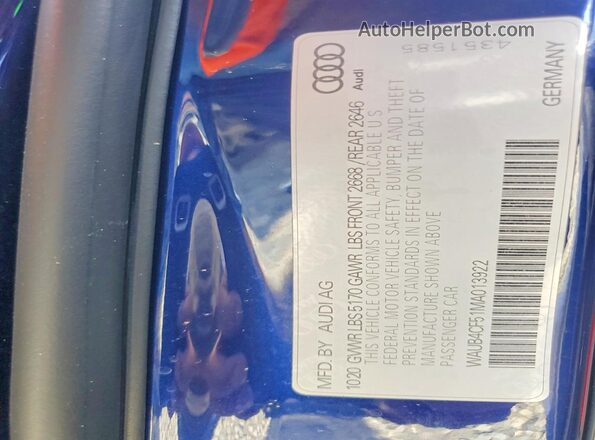 WAUB4CF51MA013922 2021 AUDI S5 Blue Engine compartment view