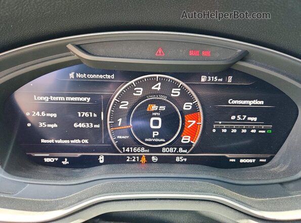 WAUB4CF55JA075528 2018 AUDI S5 Gray Սարքավորումների վահանակի տեսք