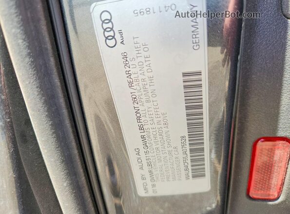 WAUB4CF55JA075528 2018 AUDI S5 Gray VIN կոդի պիտակի տեսք