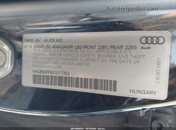 WAUB8GFF5G1017352 2016 AUDI A3 Черный Вид подкапотного пространства