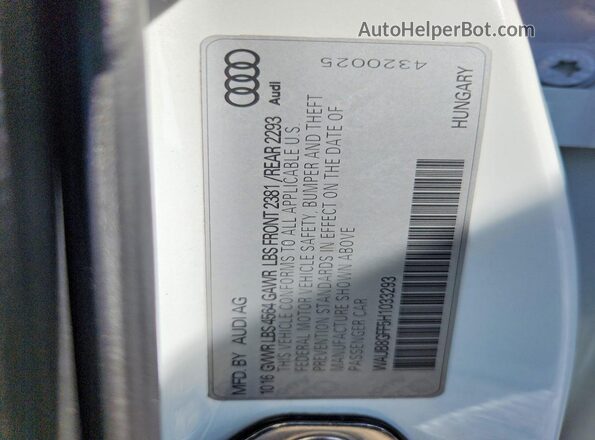 WAUB8GFF5H1033293 2017 AUDI A3 White Вид підкапотного простору