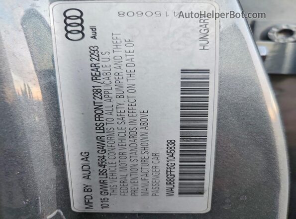 WAUB8GFF6G1045838 2016 AUDI A3 Gray Вид наклейки з VIN-кодом