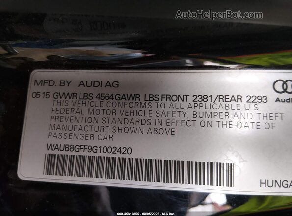 WAUB8GFF9G1002420 2016 AUDI A3 Черный Вид подкапотного пространства